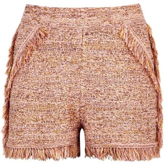 M by MISSONI Knit Tweed Fringe Shorts Metallic Pink Preppy ASO Cobra Kai - Sz 8 - Picture 1 of 9